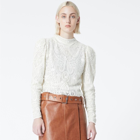 The Kooples Ecru Lace Top high neck - NWT  size M - Picture 4 of 7